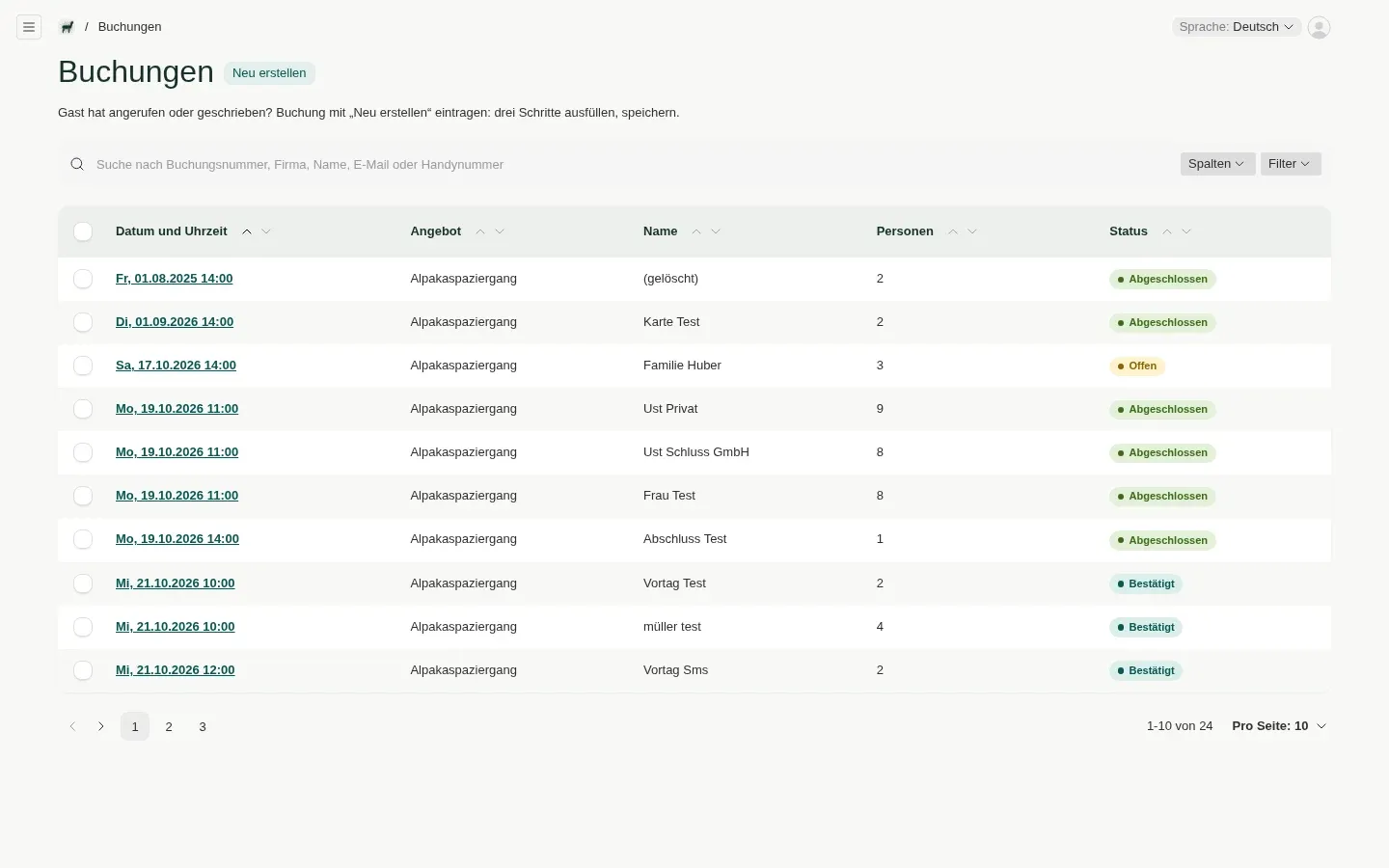 Webseite & Buchungssystem Achensee-Alpaka: Buchungen eintragen und Gäste per Link bestätigen lassen