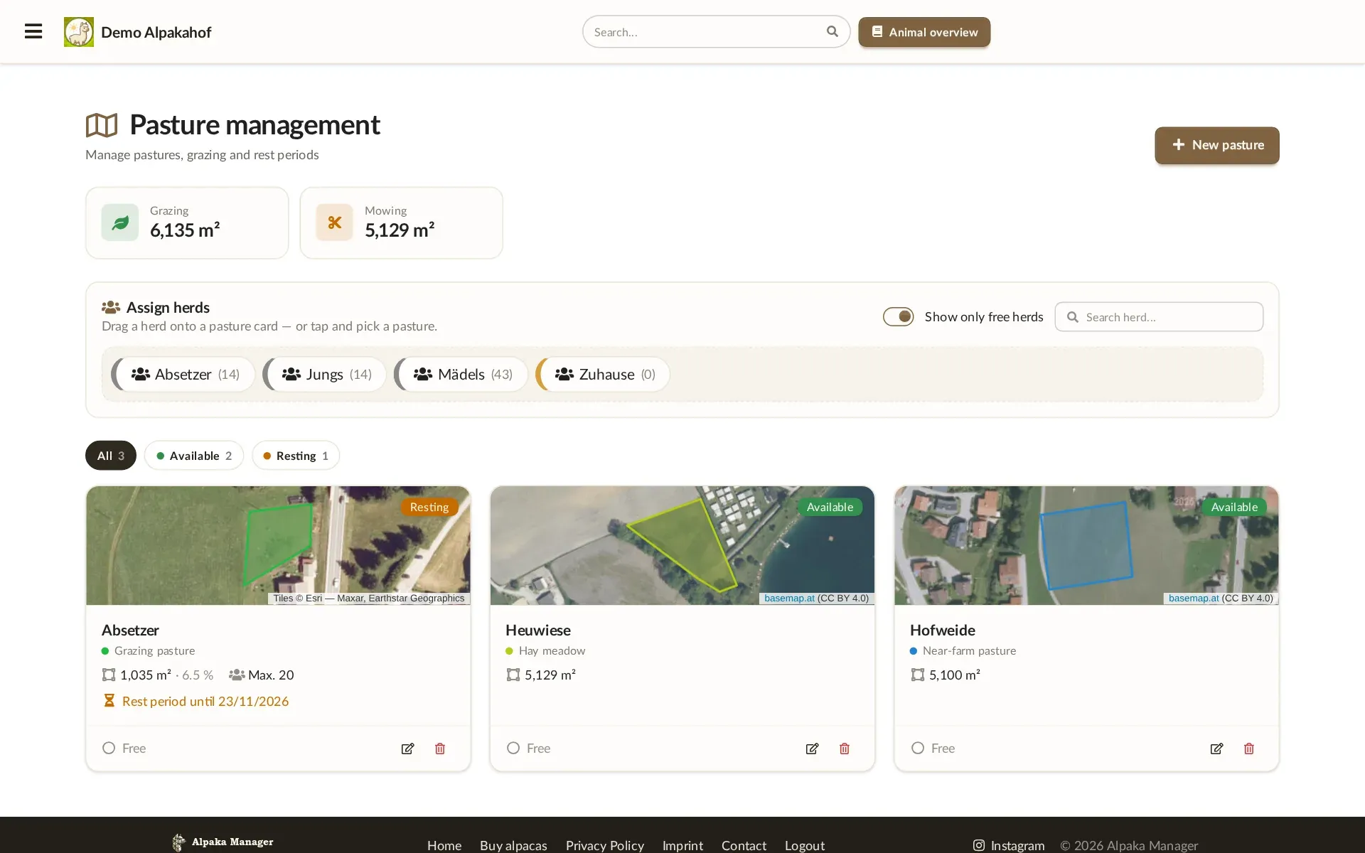 Alpaka Manager: Draw pastures on a map and move herds