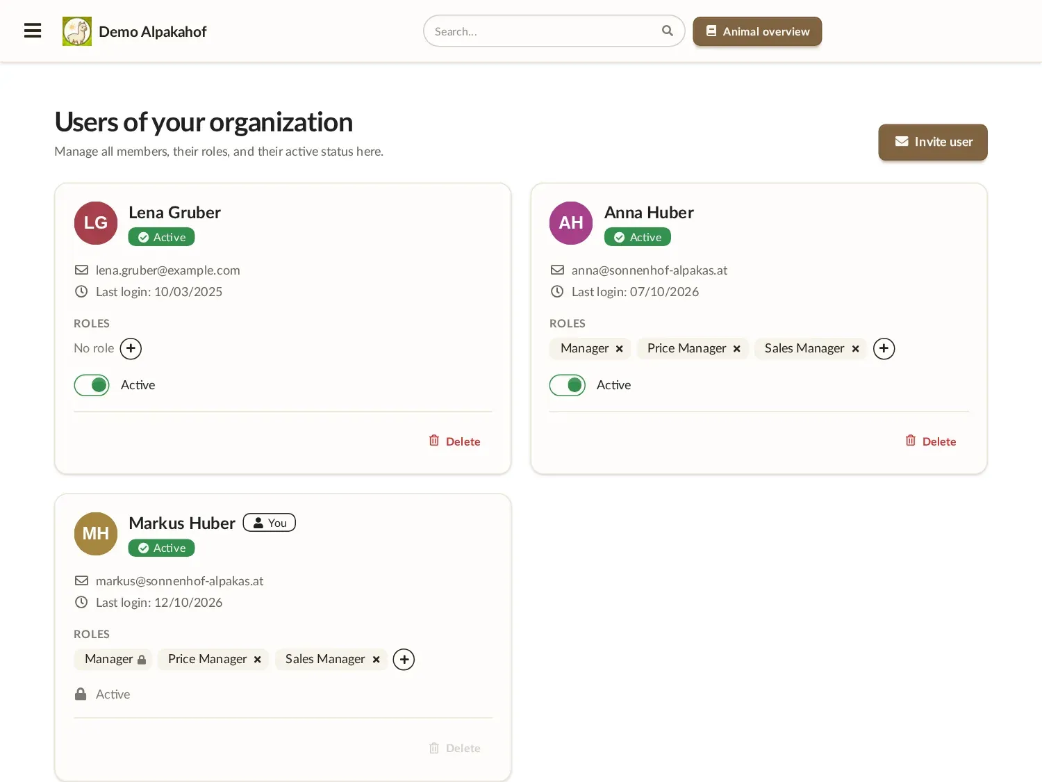 Alpaka Manager: Multiple users with their own permissions